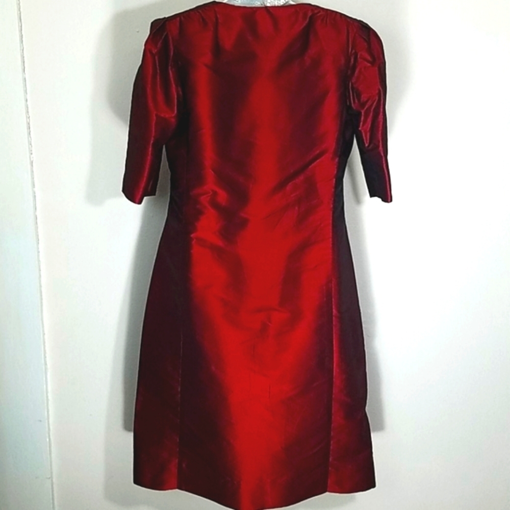 Dress coat geometric print red Burgandy satin - Picture 5 of 8